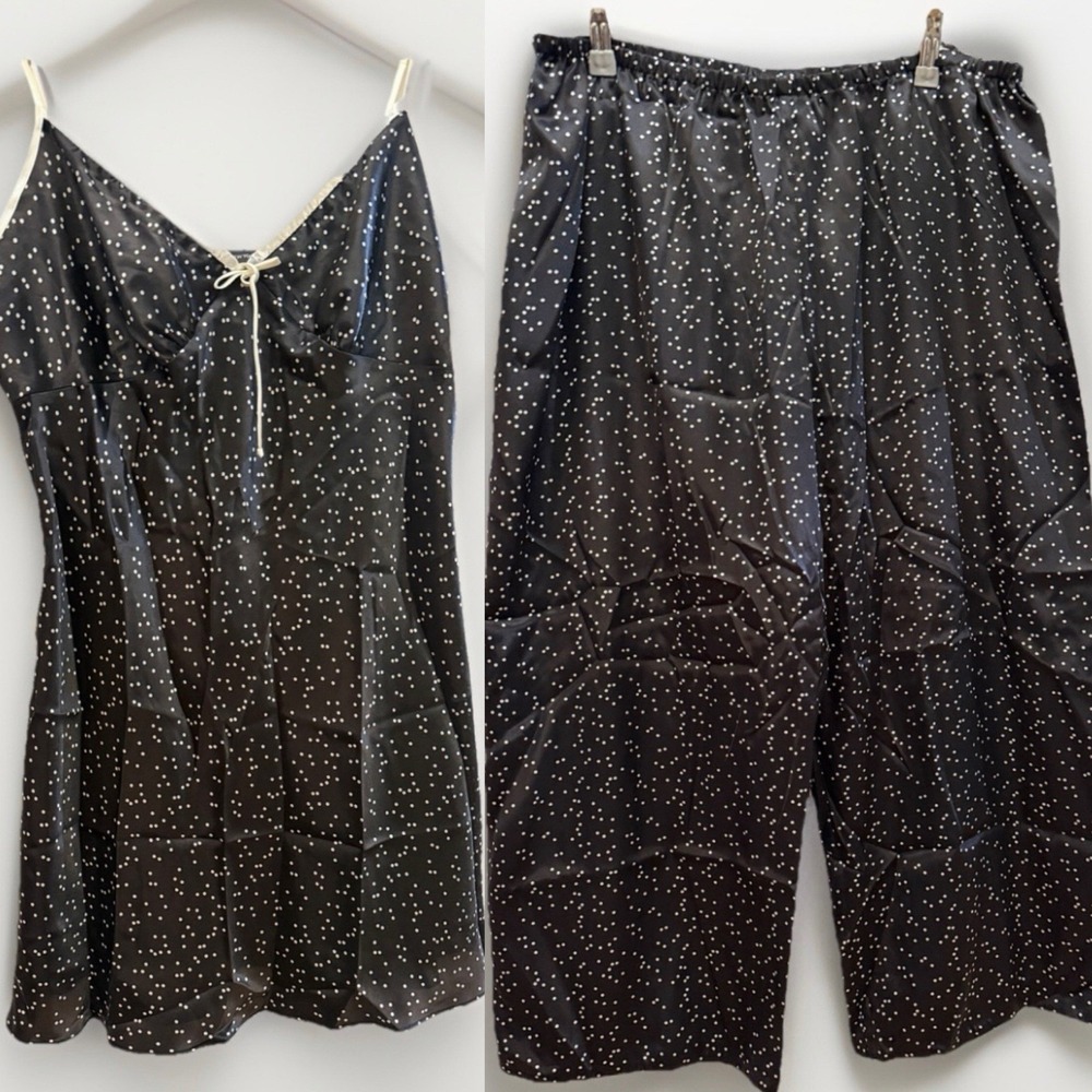 Jones New York L PJ‎ Set Black White Polka Dots Capris Spaghetti Strap Chemise